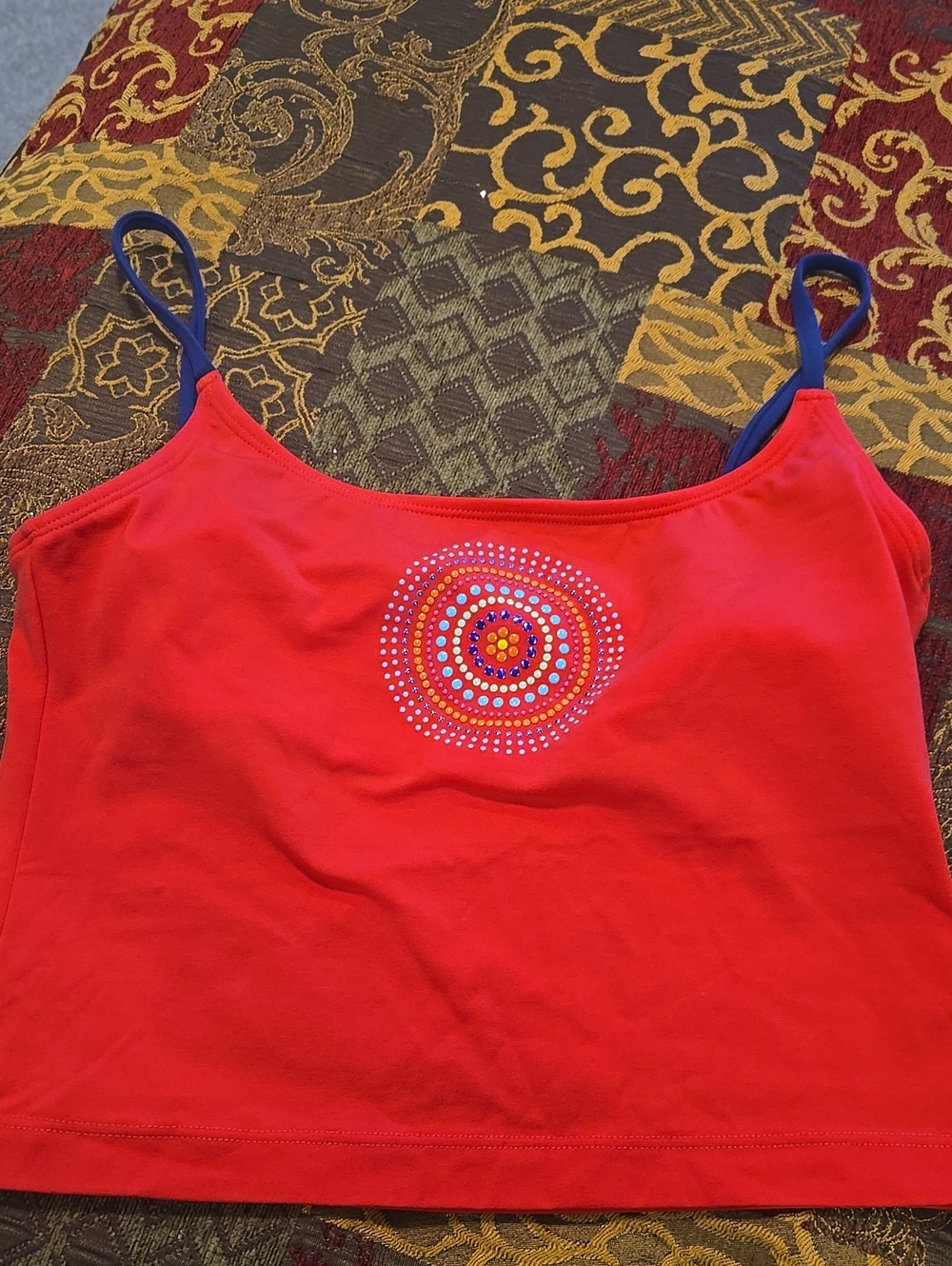 Swell Red Cami with Blue Adjustable Straps and Dot Mandala 🤑